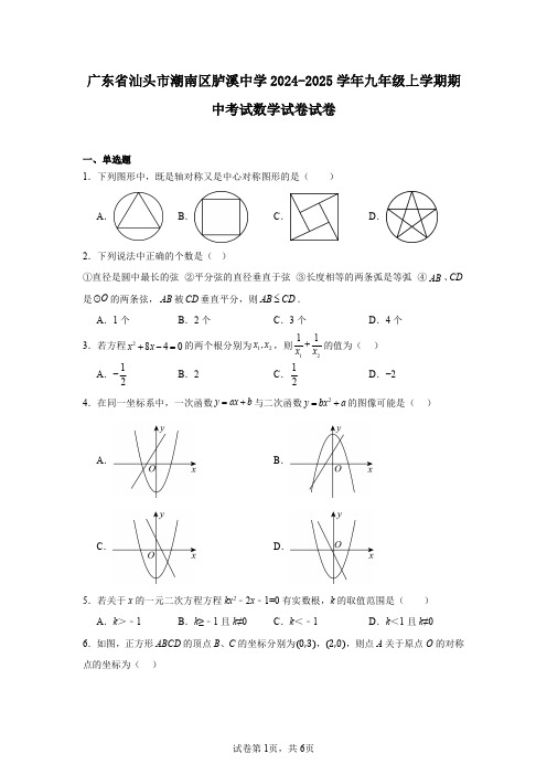 广东省汕头市潮南区胪溪中学2024-2025学年九年级上学期期中考试数学试卷试卷