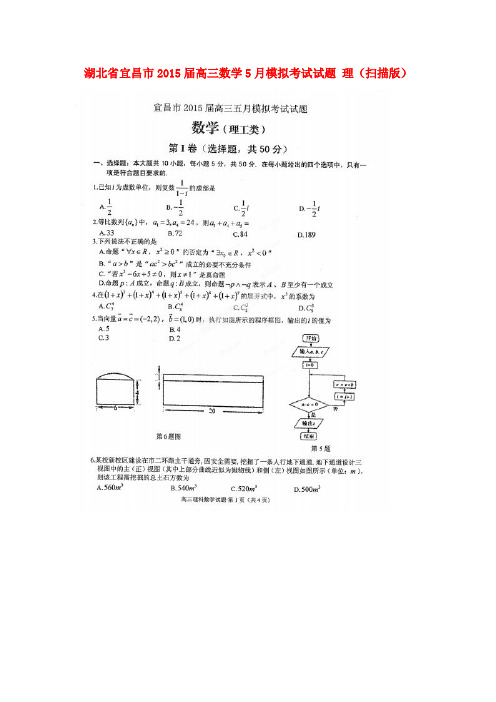 湖北省宜昌市高三数学5月模拟考试试题 理(扫描版)