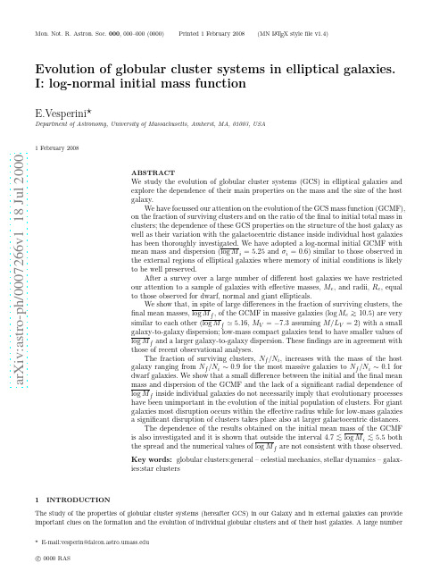 Evolution of globular cluster systems in elliptical galaxies. I. Log-normal initial mass fu