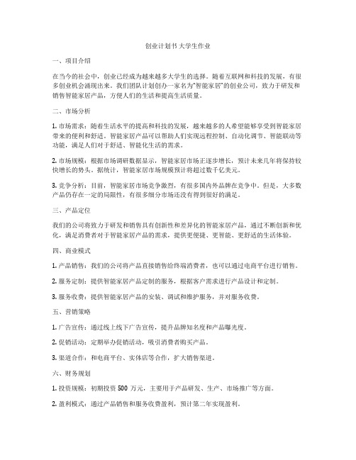 创业计划书 大学生作业