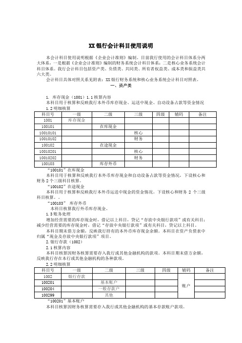 XX银行会计科目使用说明