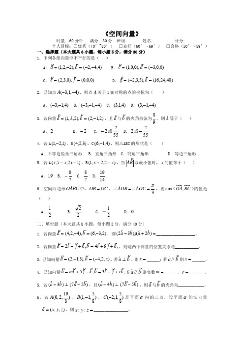 人教A版高中数学选修空间向量及其运算同步练习(2)