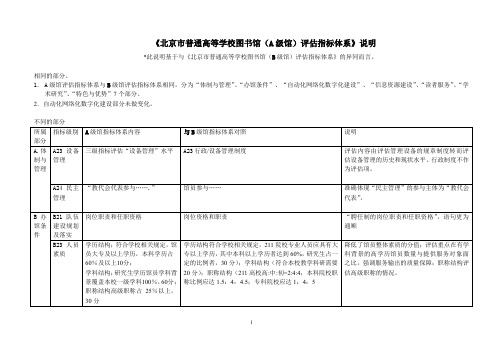 《北京市普通高等学校图书馆(A级馆)评估指标体系》说明汇总