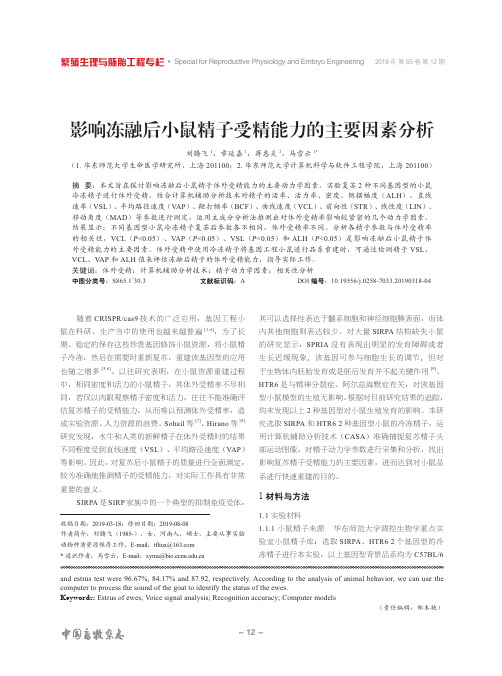 影响冻融后小鼠精子受精能力的主要因素分析