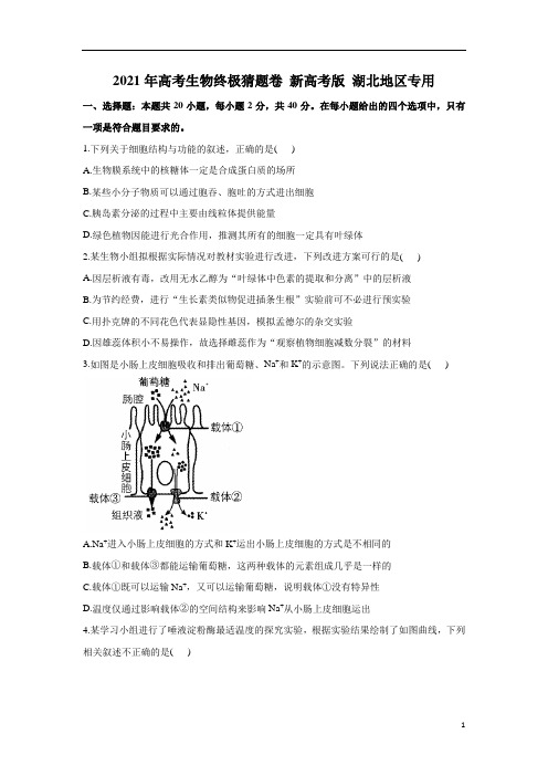 2021年高考生物终极猜题卷 新高考版 湖北地区专用 试卷