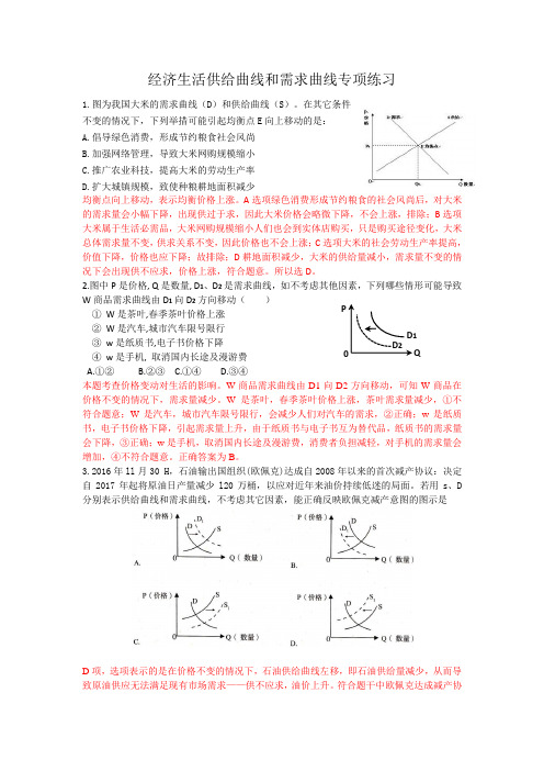 2017精编精解-供给曲线需求曲线专项练习(每题附详细答案)