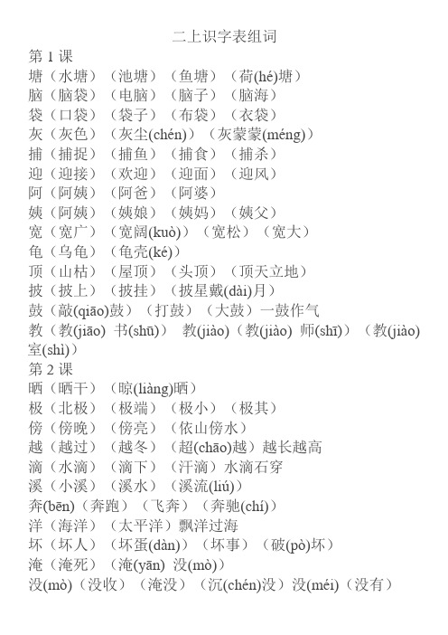 部编人教版二年级语文上册识字表会认的字组词
