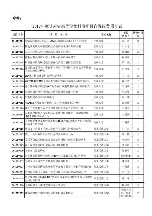 2018甘肃高等学校科研项目自筹经费项目表