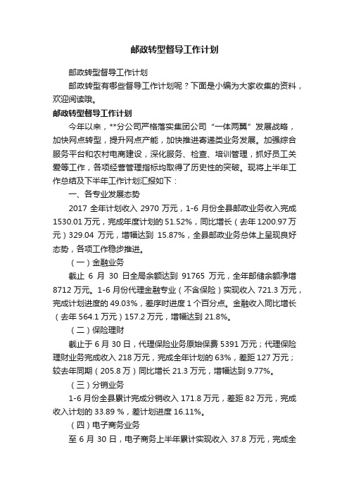 邮政转型督导工作计划