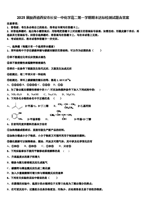 2025届陕西省西安市长安一中化学高二第一学期期末达标检测试题含答案