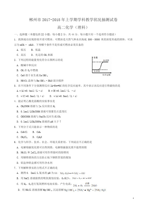 湖南省郴州市2017-2018学年高二上学期期末考试化学(理)试题有答案