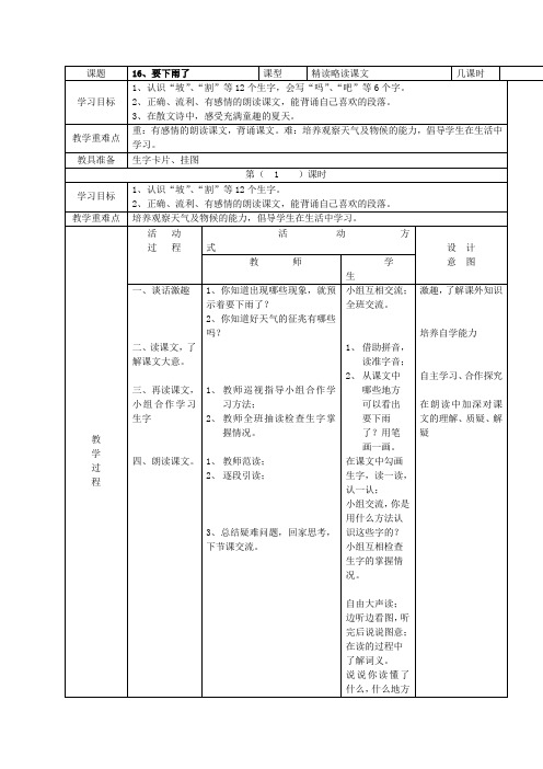 (人教新课标)一年级语文下册《16要下雨了》教案