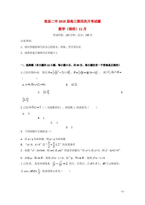 湖南省攸县二中2019届高三数学上学期期中(第四次月考)试题 理