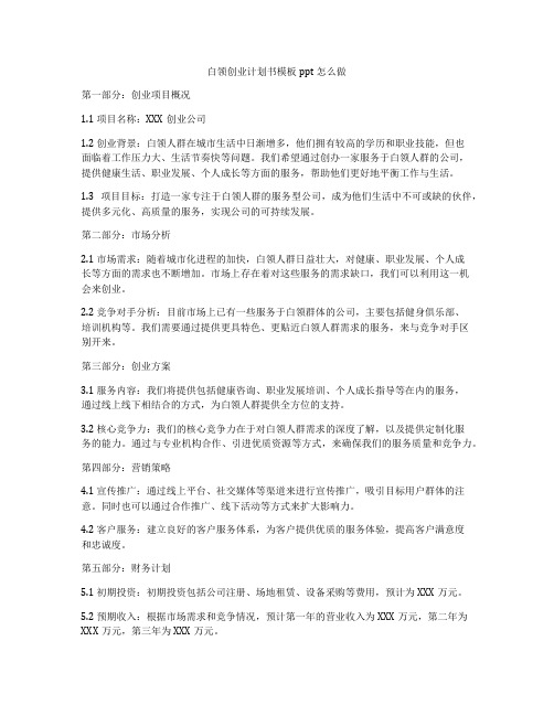 白领创业计划书模板ppt怎么做