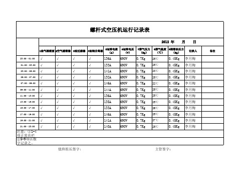 螺杆式空压机运行记录表