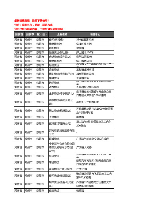 新版河南省郑州市荥阳市托运企业公司商家户名录单联系方式地址大全173家