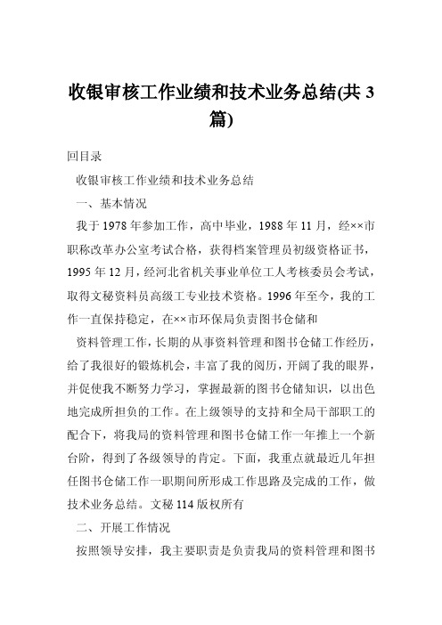 收银审核工作业绩和技术业务总结(共3篇)