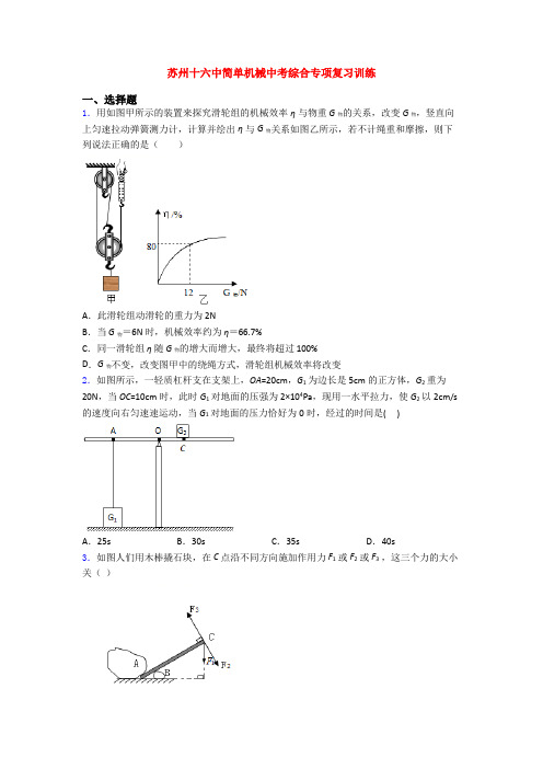 苏州十六中简单机械中考综合专项复习训练