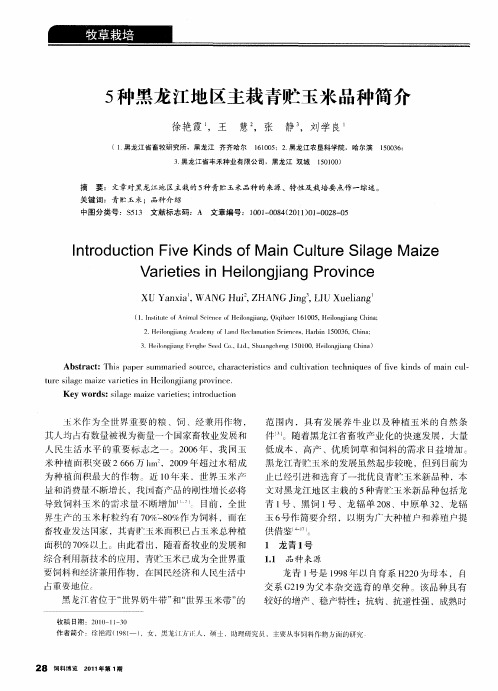 5种黑龙江地区主栽青贮玉米品种简介