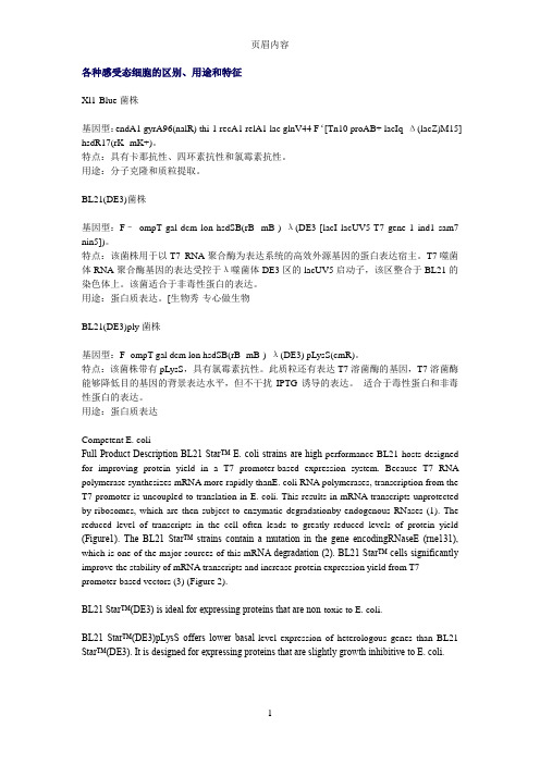 各种感受态细胞的区别、用途和特征