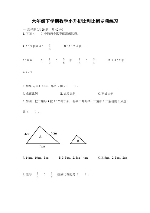 六年级下学期数学小升初比和比例专项练习附答案(精练)