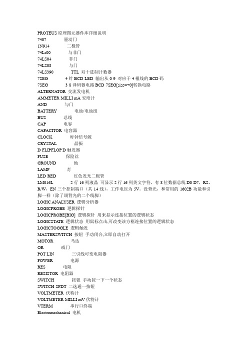 PROTEUS原理图元器件库详细说明