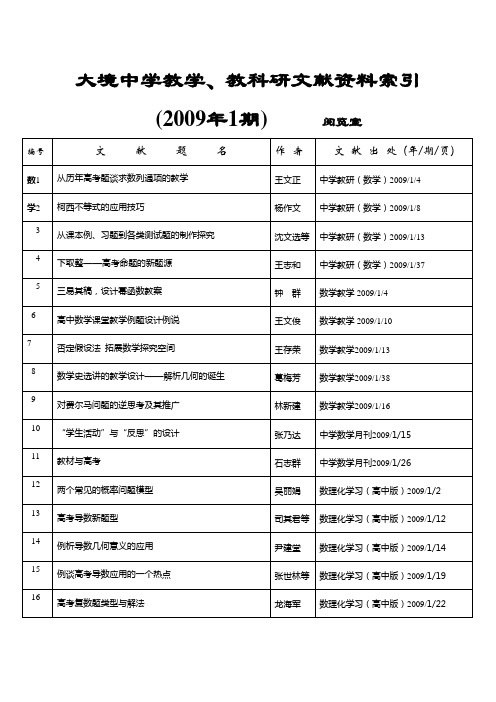 大境中学教学、教科研文献资料索引