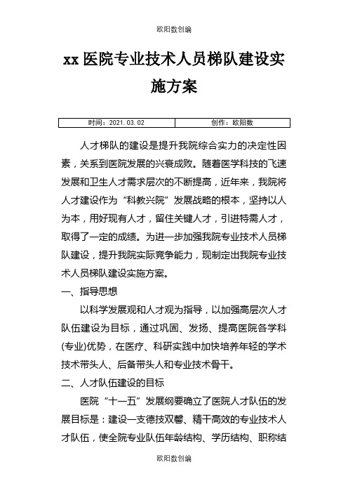 xx医院专业技术人员梯队建设实施方案之欧阳数创编