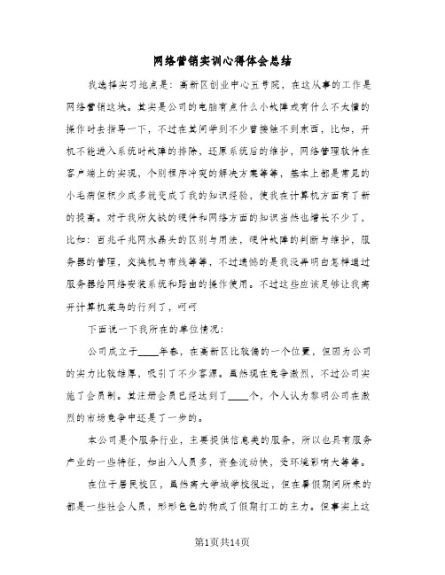 网络营销实训心得体会总结(五篇)