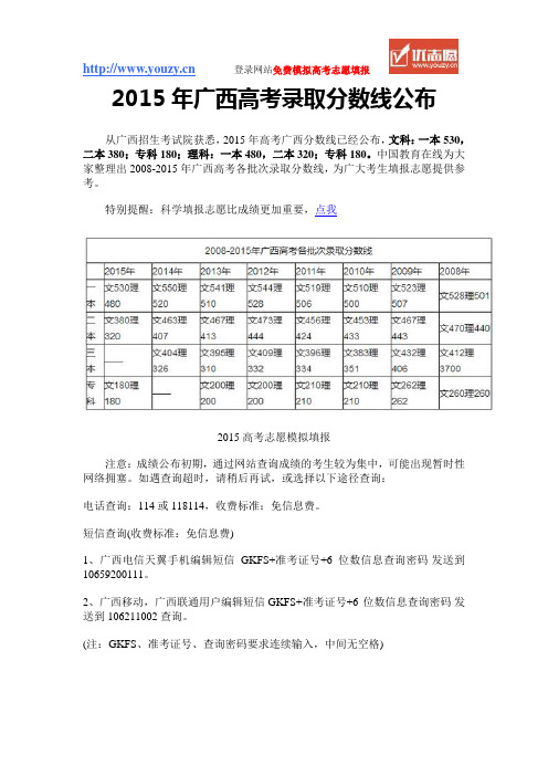 2015年广西高考录取分数线公布