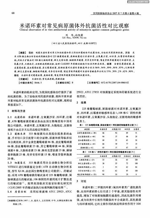 米诺环素对常见病原菌体外抗菌活性对比观察