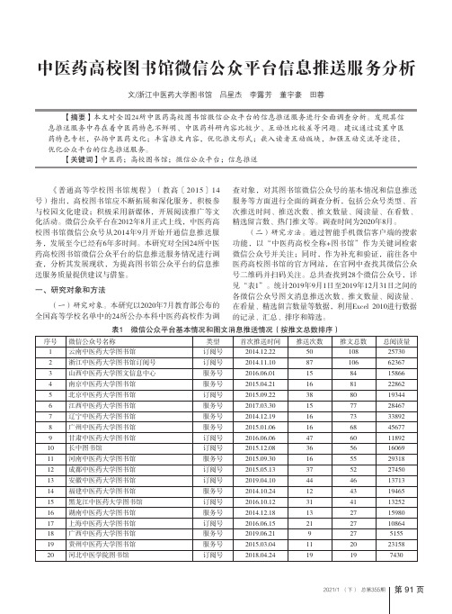 中医药高校图书馆微信公众平台信息推送服务分析