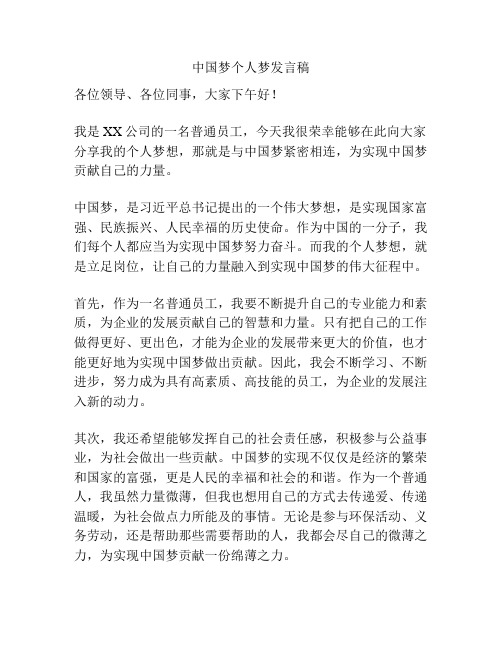 中国梦个人梦发言稿