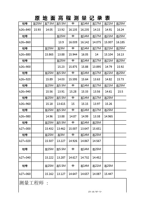 原地面高程测量记录表