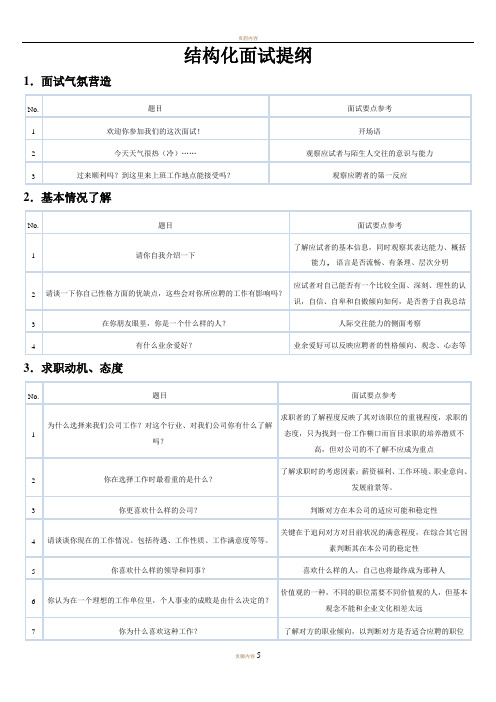 【招聘模块】结构化面试提纲(14个维度选拔考查)