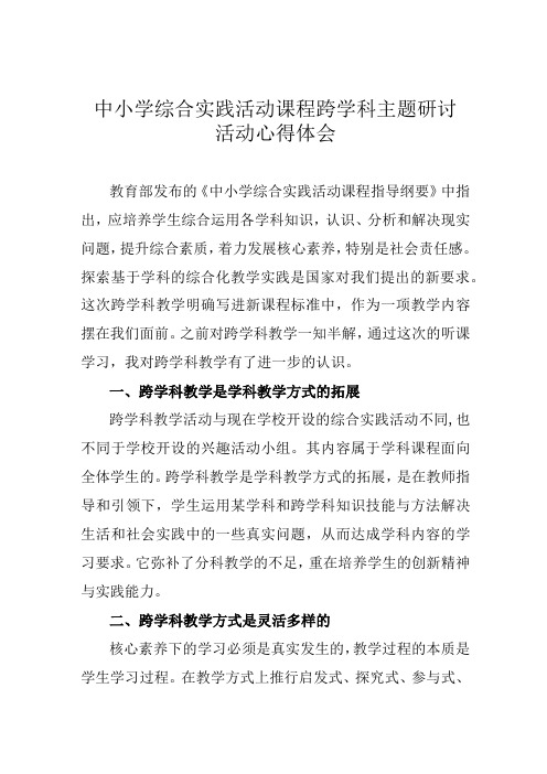 中小学综合实践活动课程跨学科主题研讨活动心得体会