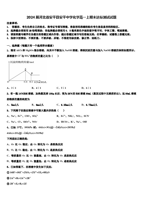 2024届河北省安平县安平中学化学高一上期末达标测试试题含解析