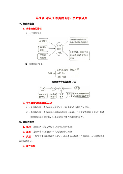 课标2017届高考生物考点一遍过第3辑考点5细胞的衰老凋亡和癌变