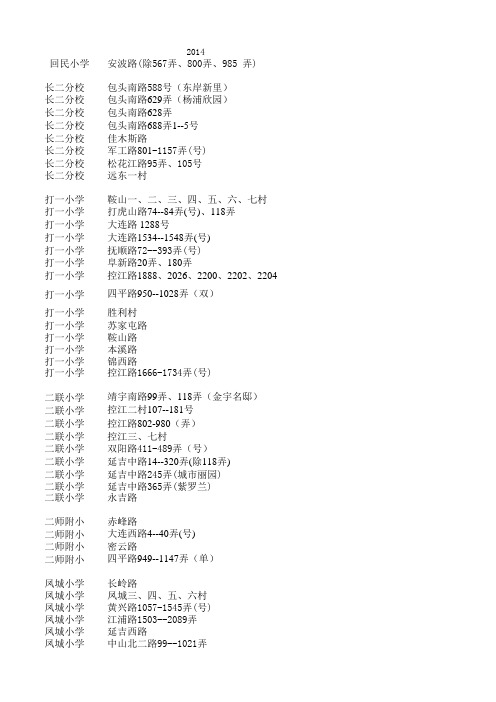 2011-2014历年杨浦区小学学区一览表(史上最全)