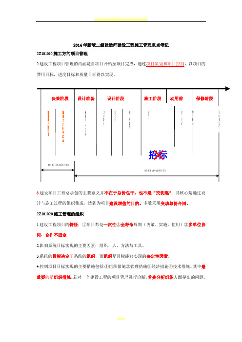 2014年新版二级建造师建设工程施工管理重点笔记