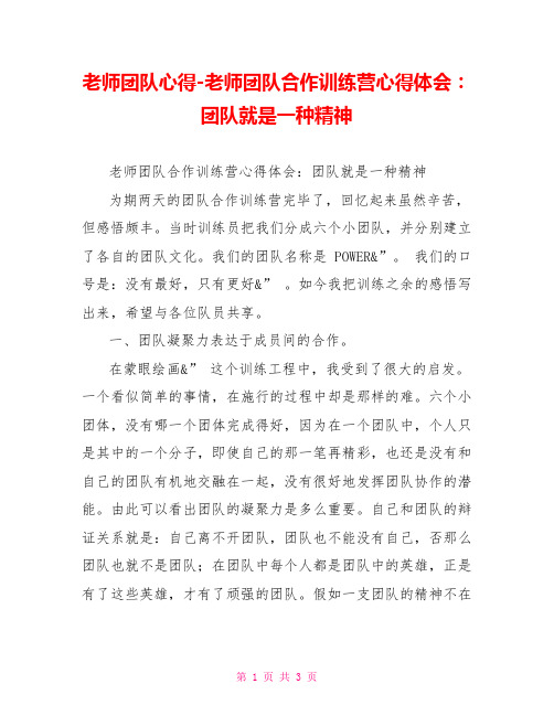 教师团队心得教师团队合作训练营心得体会：团队就是一种精神