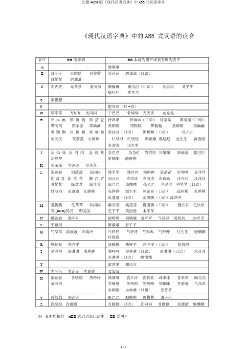 完整word版《现代汉语词典》中ABB式词语读音