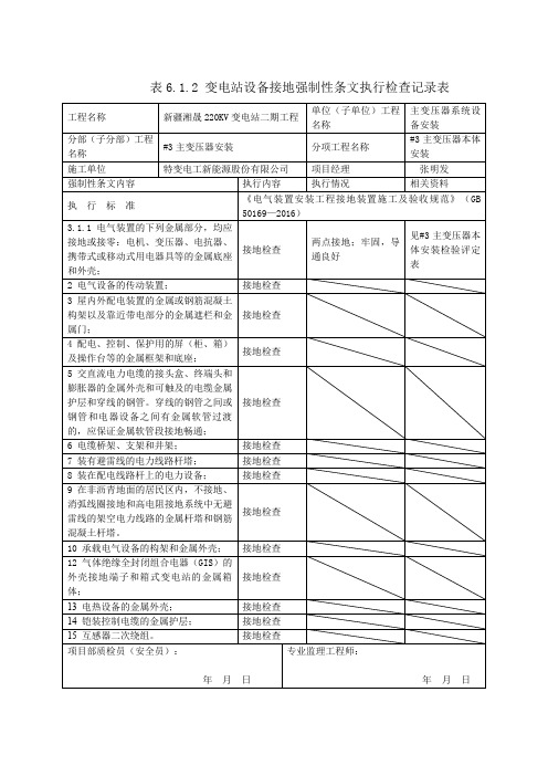 变电站设备接地强制性条文执行记录表