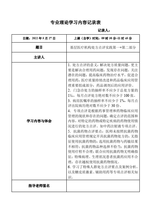 116.基层医疗机构处方点评实践第一+第二部分-专业理论学习内容记录