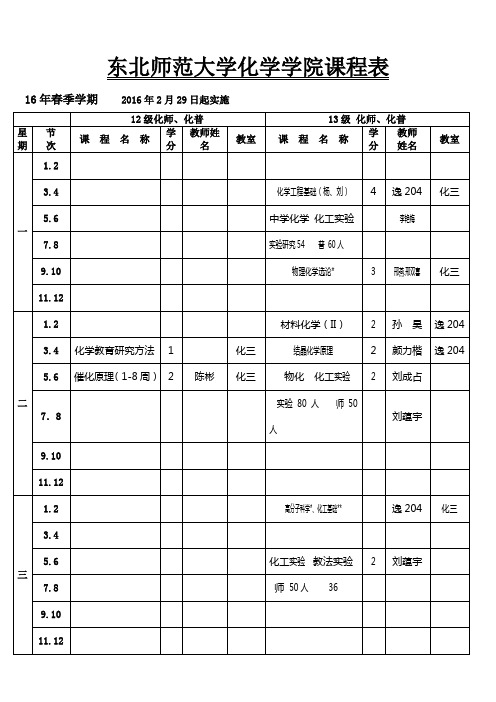 东北师范大学学院课程表-东北师范大学化学学院