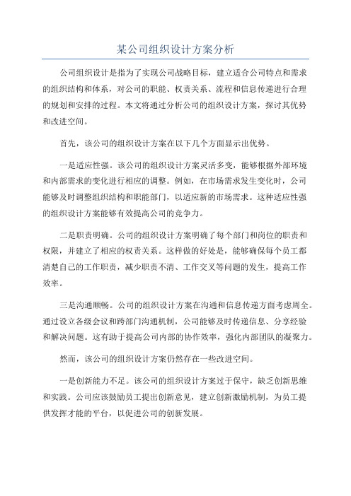 某公司组织设计方案分析