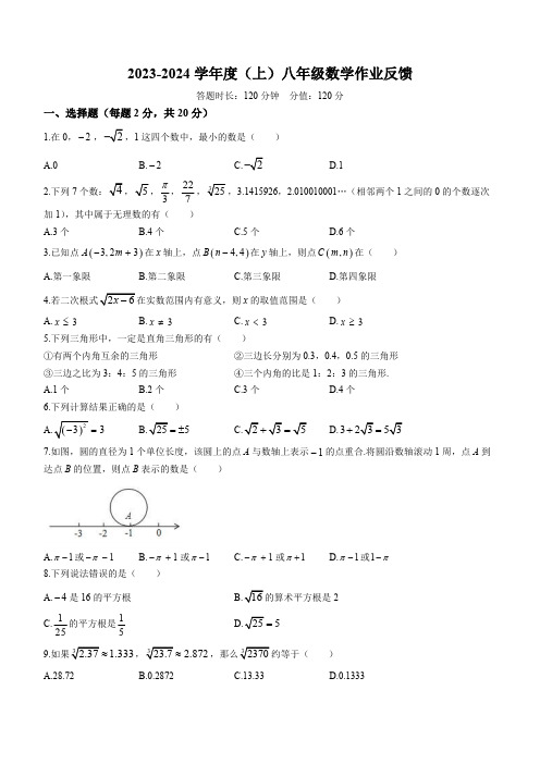 辽宁省沈阳市皇姑区第四十三中学2023-2024学年八年级上学期10月月考数学试题(含答案)