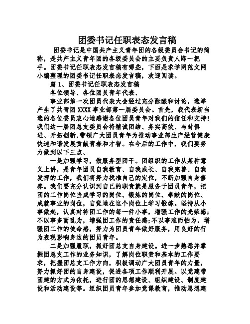 团委书记任职表态发言稿