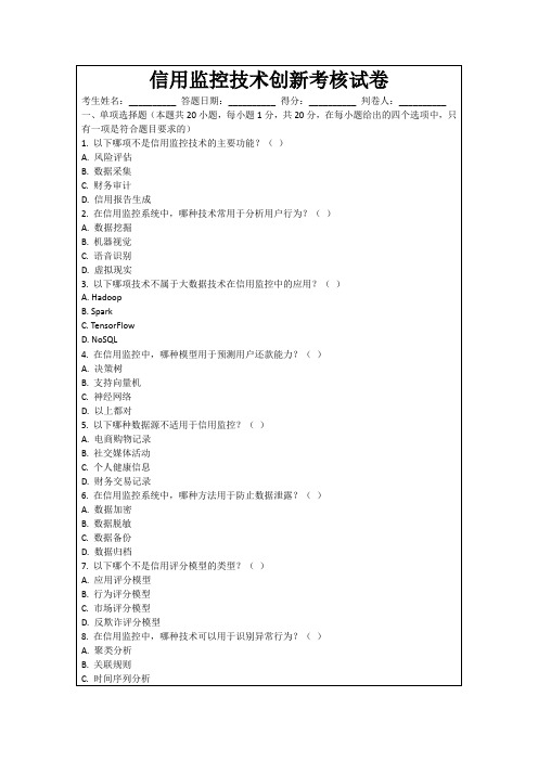 信用监控技术创新考核试卷