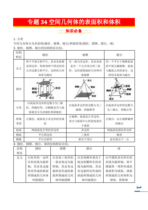 专题34空间几何体的表面积和体积